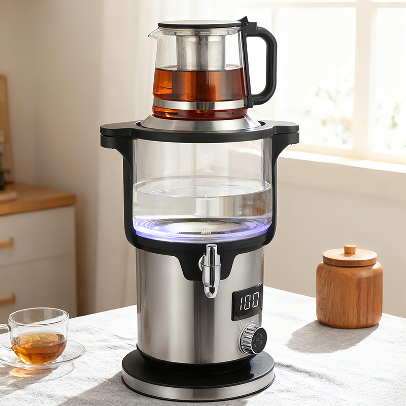CE/CB 承認 5.6L 容量大サモワール高ホウ素ガラスティーポット保温機能ダブルボイラーポットトルコティーメーカーケトル