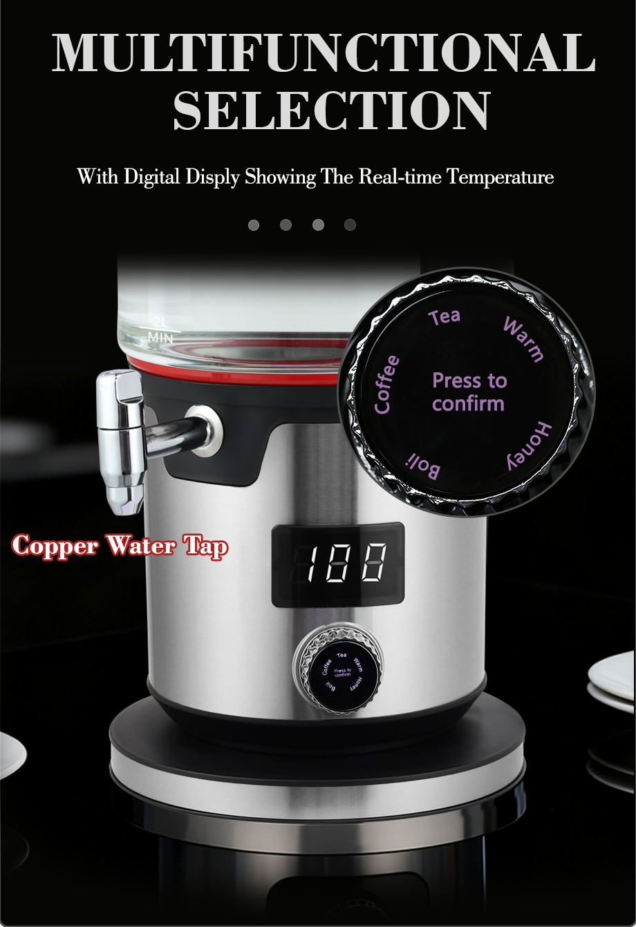 中東アラビア透明給湯器温度制御ベースサモワールダブルティーメーカーと注入口付きトルコティーメーカー