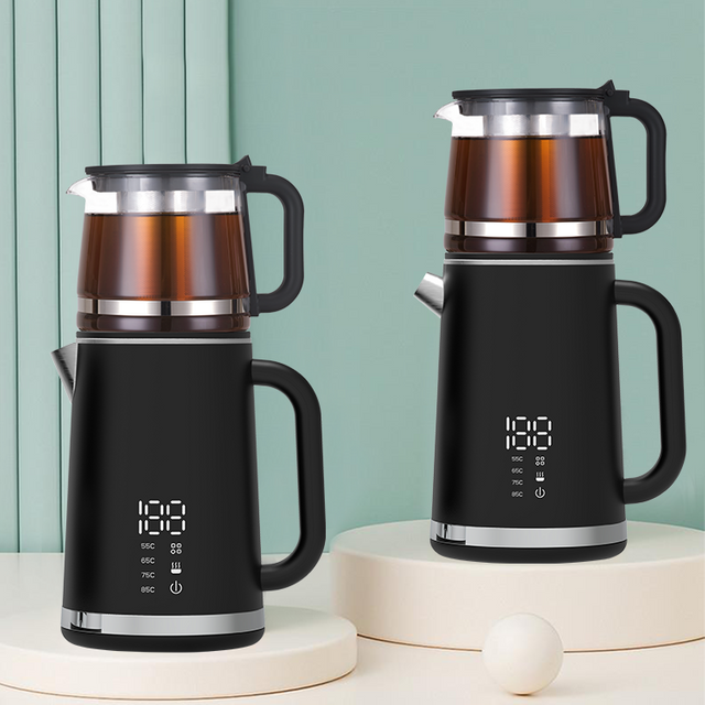 Yuekon 1.5L+1.1L Electronic Kettles Glass Kettle and Teapot 2 In1 Double Leaerティーメーカー