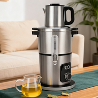 家電二層ステンレス鋼電気ケトル自動ティーメーカーペルシャサモワールティーポット2 in 1シルバーサモワール