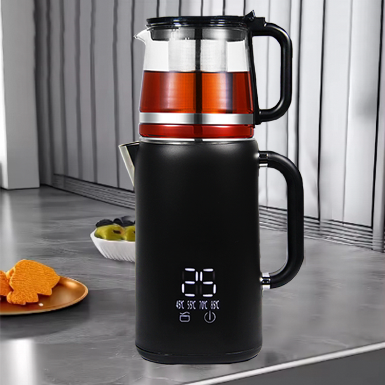 新しいデザイン 1.7 + 1.1l フィルターコーヒーメーカー電気ステンレス鋼トルコサモワールケトル紅茶用