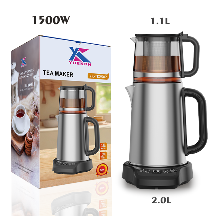 キッチンアプライアンス1500W沸騰した保護ティーメーカーマシン2.0L+1.1Lダブルレイヤー電気ケトルとガラスティーポット