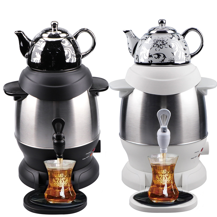 ホット販売中東ステンレス鋼ダブルサモワールケトルポットセットエナメル電気トルコサモワールティーケトル高速沸騰水を 
