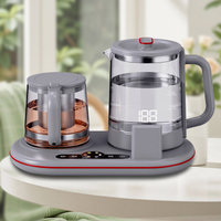 新しい低ワット数モダン保温ティーメーカーマシンポータブルサーモポットガラスホテルケトルトレイセット 1.7L + 1.1L 電気ティーポット