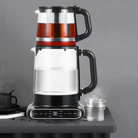 360 回転ベース 1.5l + 1.1l ガラス電気ケトルティーポットスタイリッシュなトルコロシア電気サモワール 