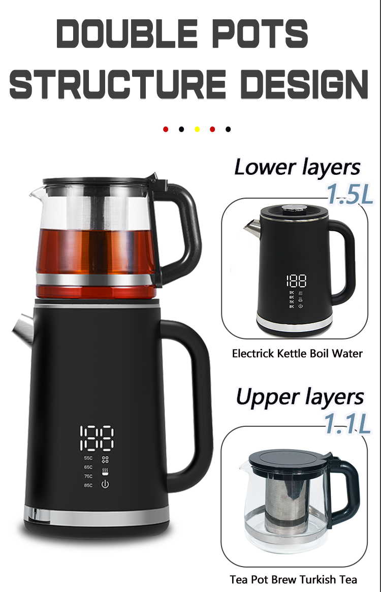 Yuekon 1.5L+1.1L Electronic Kettles Glass Kettle and Teapot 2 In1 Double Leaerティーメーカー