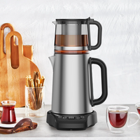 ホームアプライアンスOEMカスタムエレクトリックガラスケトルティーセットターキーティーメーカーマシン2.0L+1.1LLDOUBLEステンレススチールケトルとティーポット 